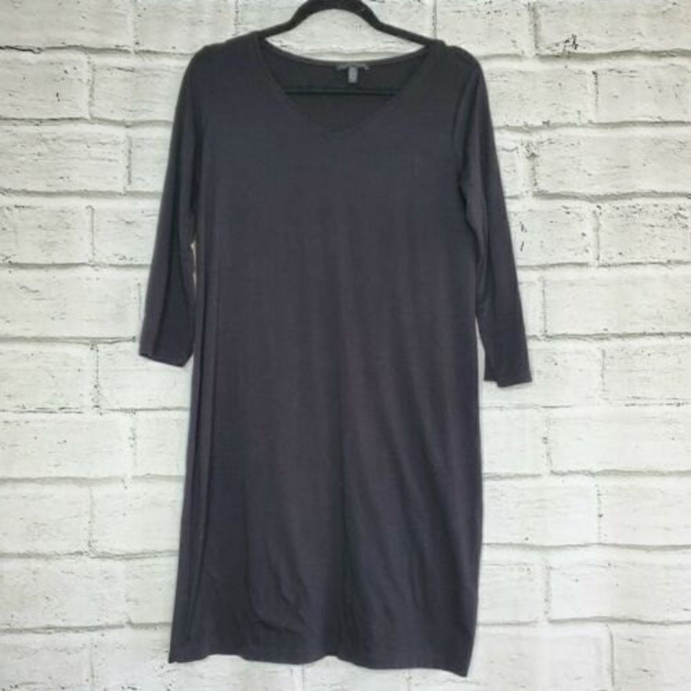 Eileen Fisher System Fine Jersey Easy Stretch Dress Womens Small Black Tencel